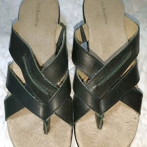 G.H. Bass & Co. Black and Tan Leather Thong Sandals